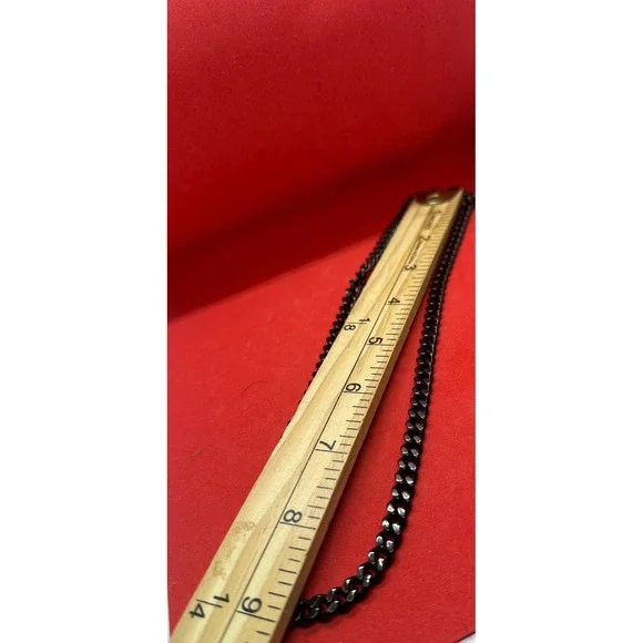 Mens Black Curb Link Chain Necklace  Flat Link Statement Jewelry - Picture 5 of 5